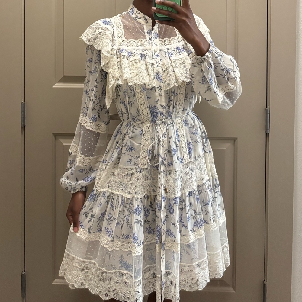 Zimmermann Blue Floral Lace Dress - size 0